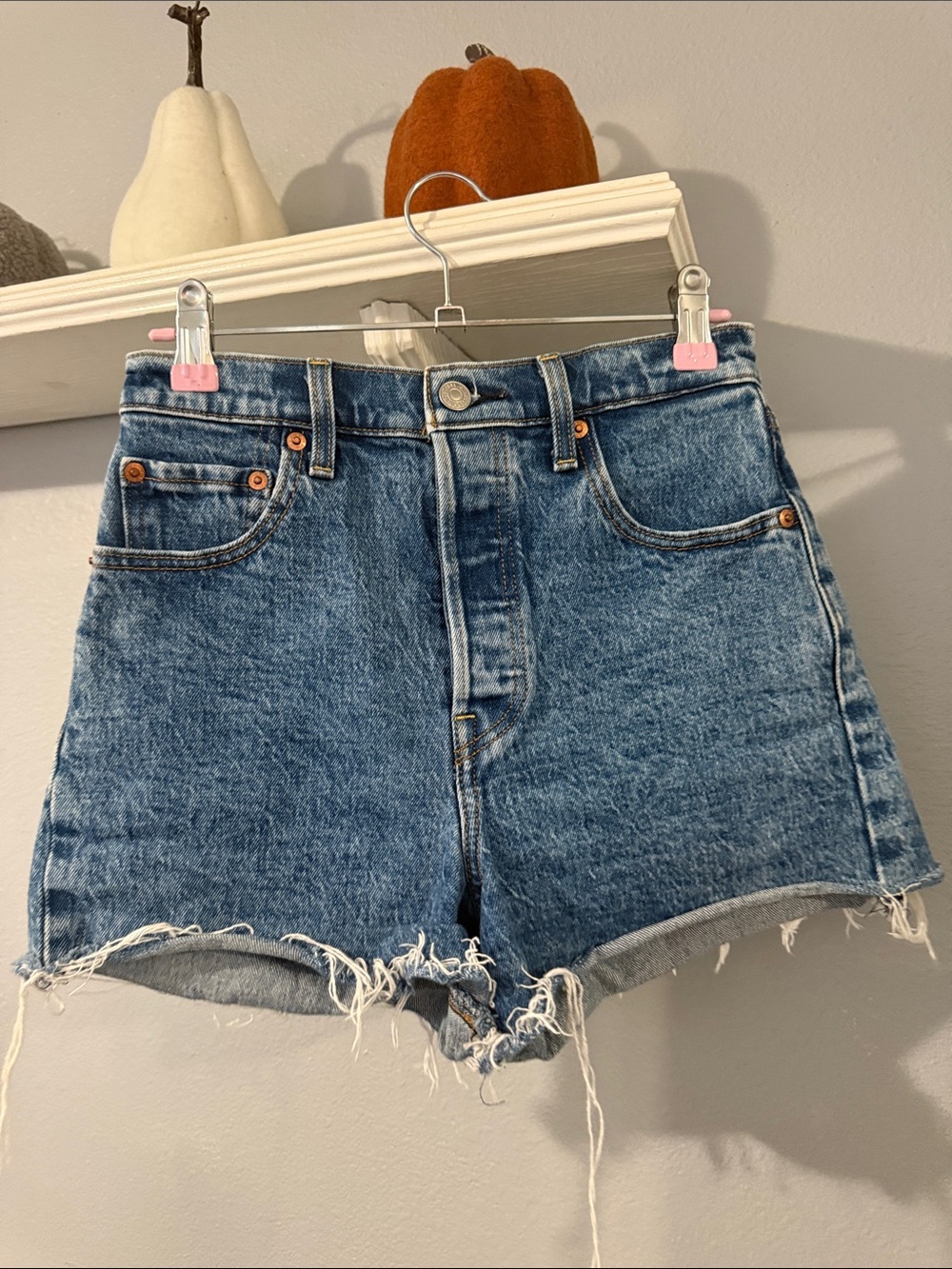 Levi's Medium Blue Raw Hem Denim Shorts